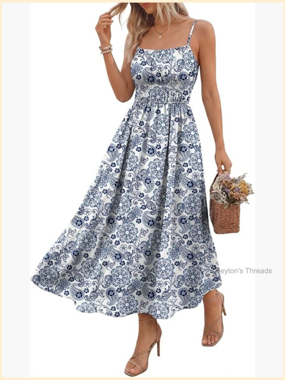 Fit & Flare Maxi Dress with Pockets Sleeveless Smocked Waist